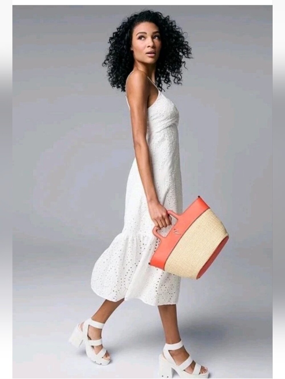 Simply Vera Vera Wang Womens S White Eyelet Midi Dress Twist Front Boho Bridal L
